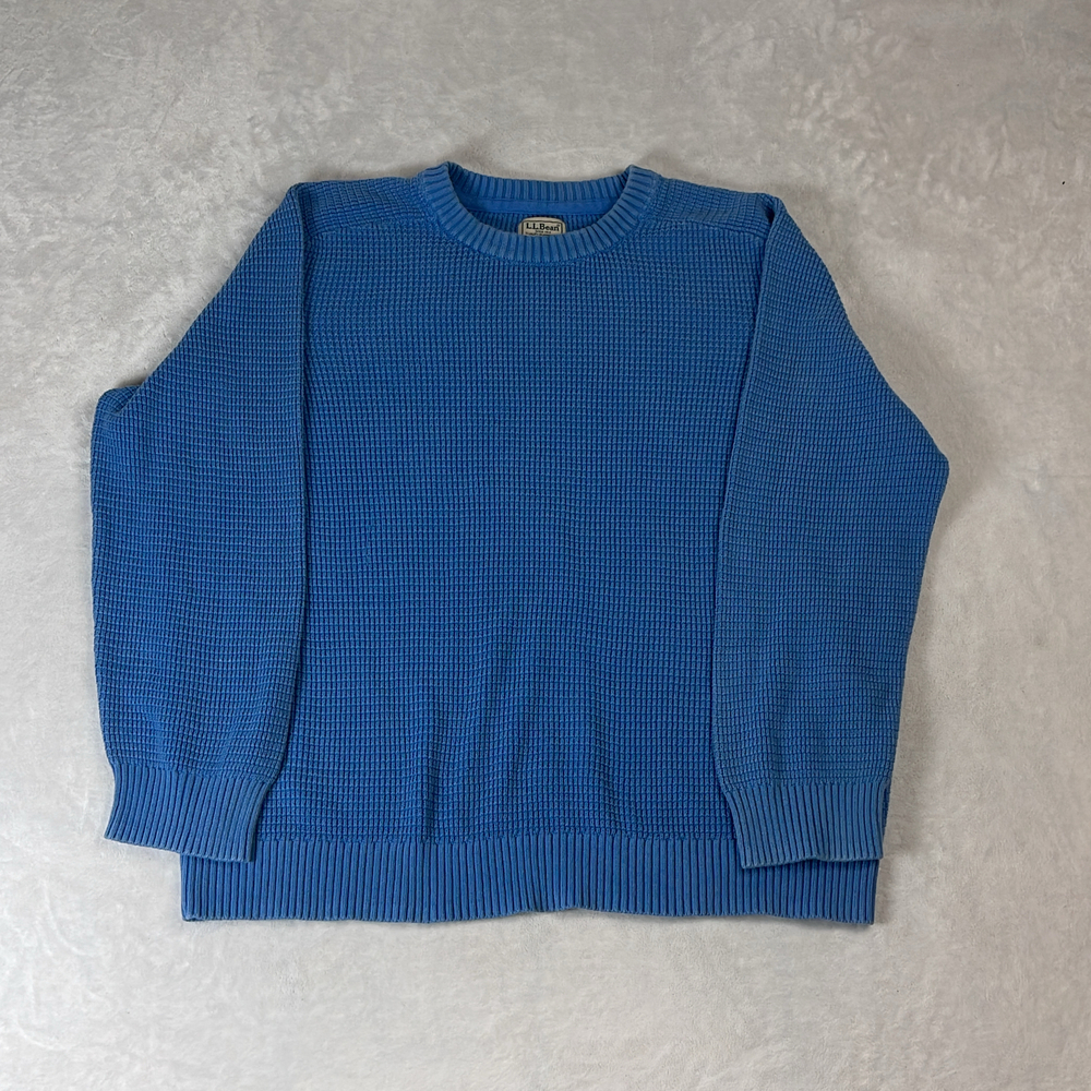 L.L.Bean Men's Crewneck Waffle Knit Sweater Blue Size XL Tall Cotton Pullover